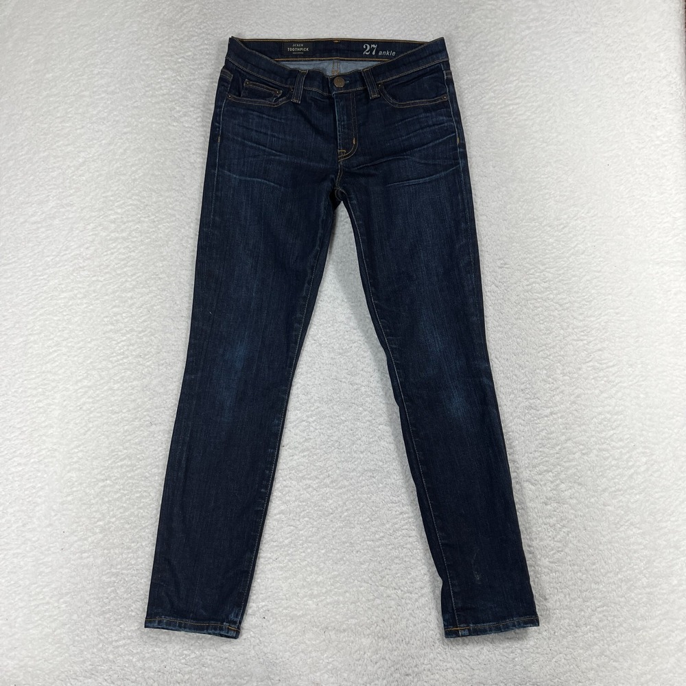 J. Crew Womens Size 27 28x27 Ankle Toothpick Pockets Whiskered Denim Blue Jeans